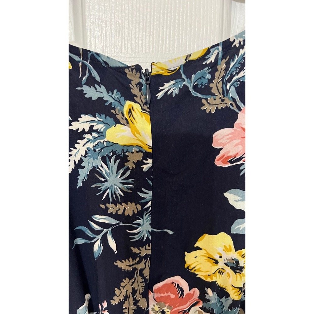 LOFT Navy Blue Floral Short Sleeve Wide Leg Jumpsuit V-Neck Size 2 - Picture 8 of 8